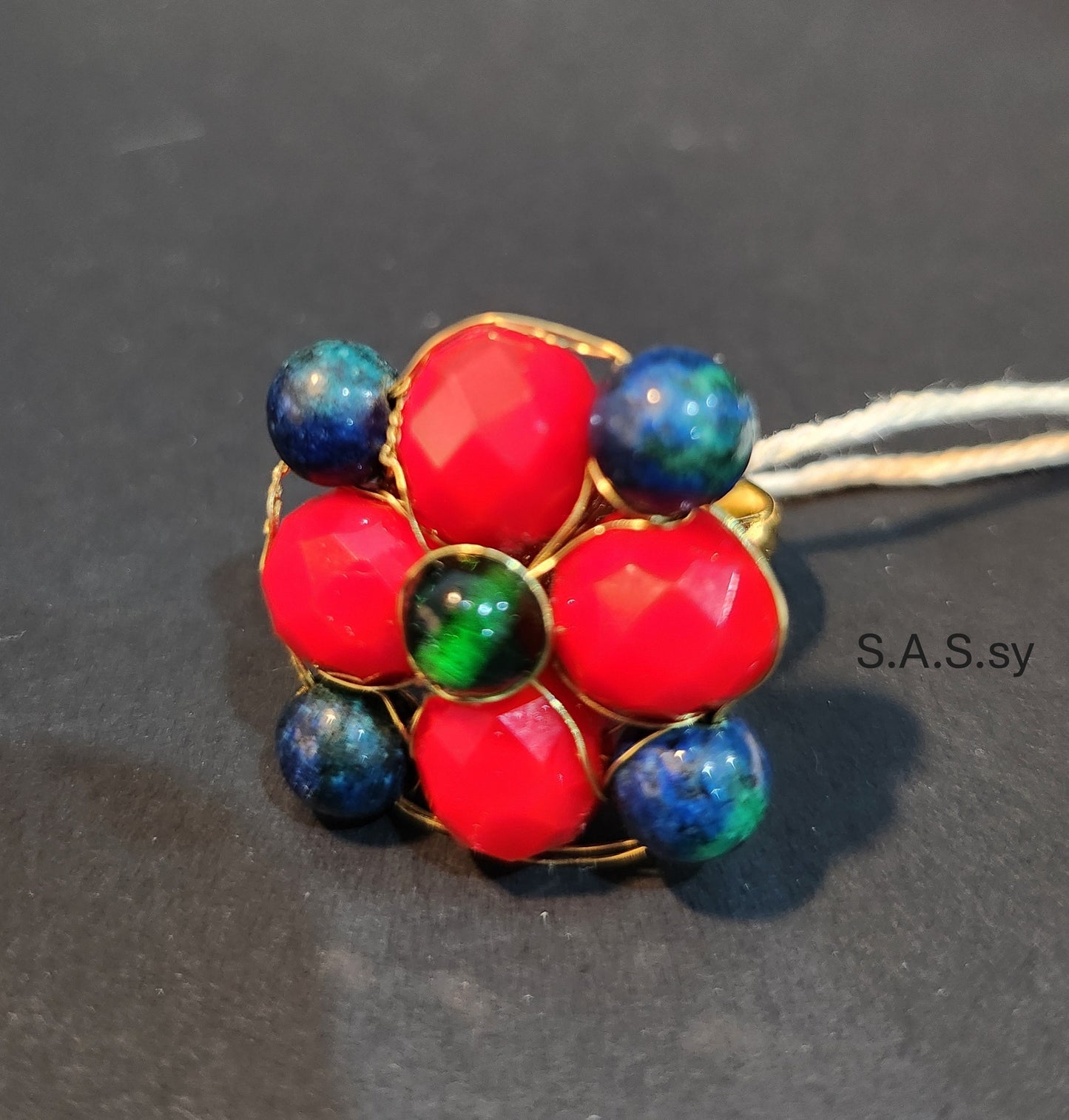 Red with Green Cluster Ring