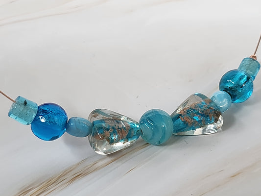 Aqua Beaded Torque Necklace