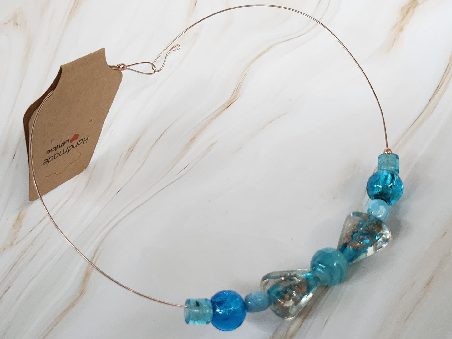 Aqua Beaded Torque Necklace