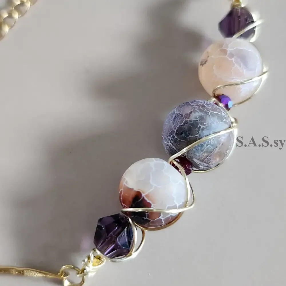 Purple Gemstone golden wire wrap Bracelet - Sassy by Sharmin Aziz