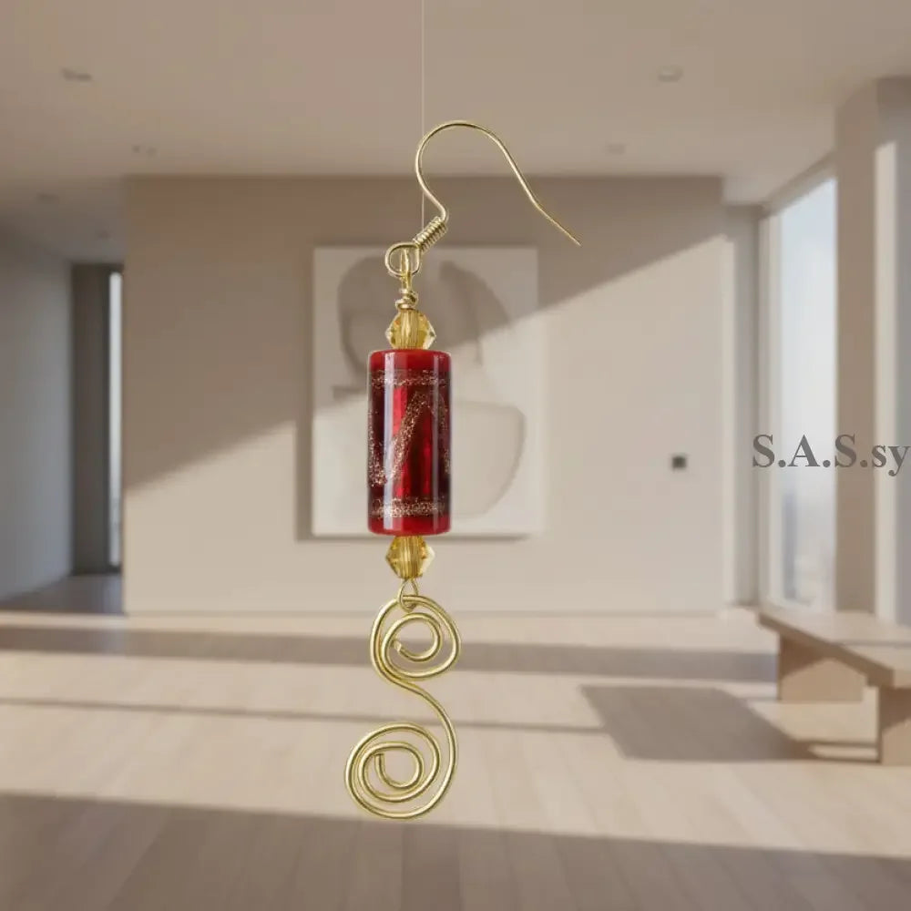 Red Swirly Earrings - Sassy by Sharmin Aziz