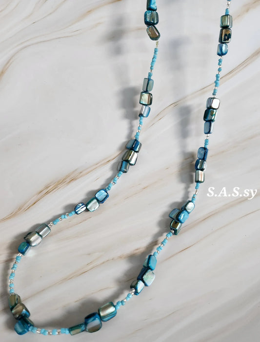 Azure shell chip bead with seed bead necklace - Sassy by Sharmin Aziz