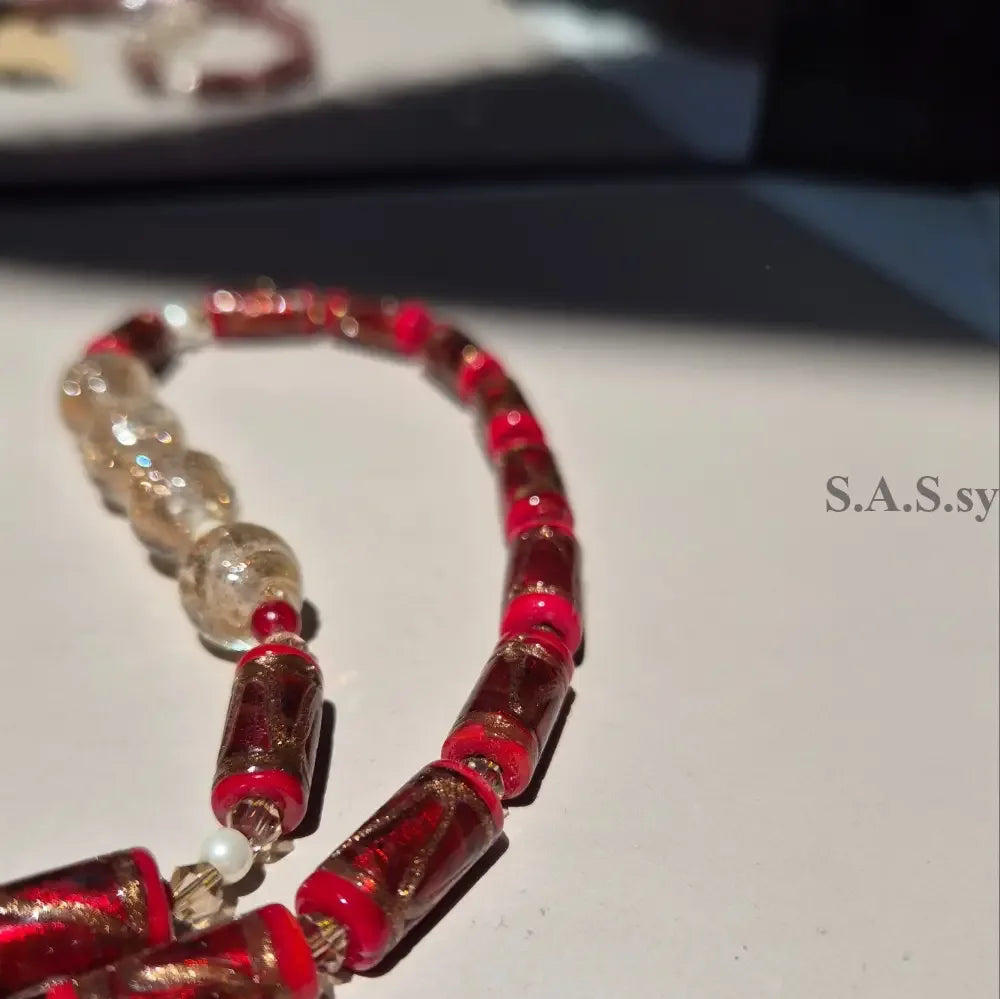 Deep Red Strand Necklace - Sassy by Sharmin Aziz