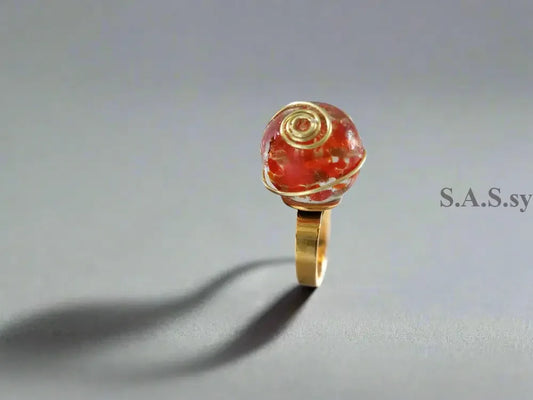 Red Wire Wrapped Solitaire ring- Sassy by Sharmin Aziz