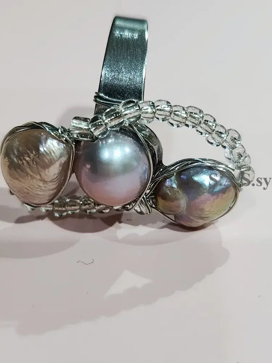 3 irregular shaped pearl with glass seed bead on a silver ring - Sassy by Sharmin Aziz