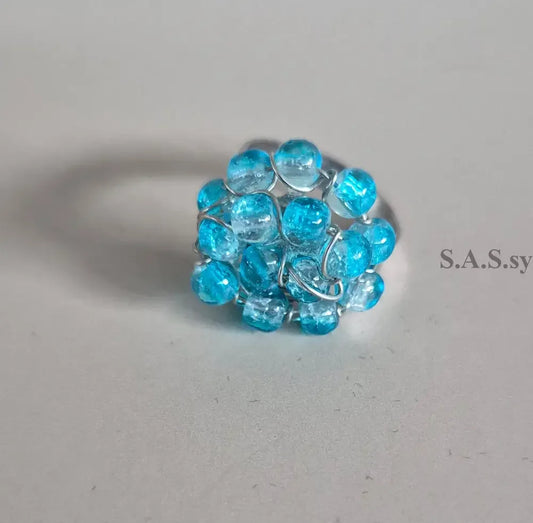 Aqua Wire Wrapped Cluster Ring - Sassy by Sharmin Aziz