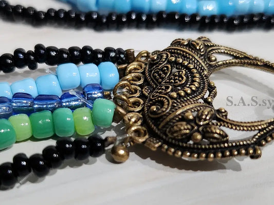 Black Blue and Green Multi Strand Necklace N08