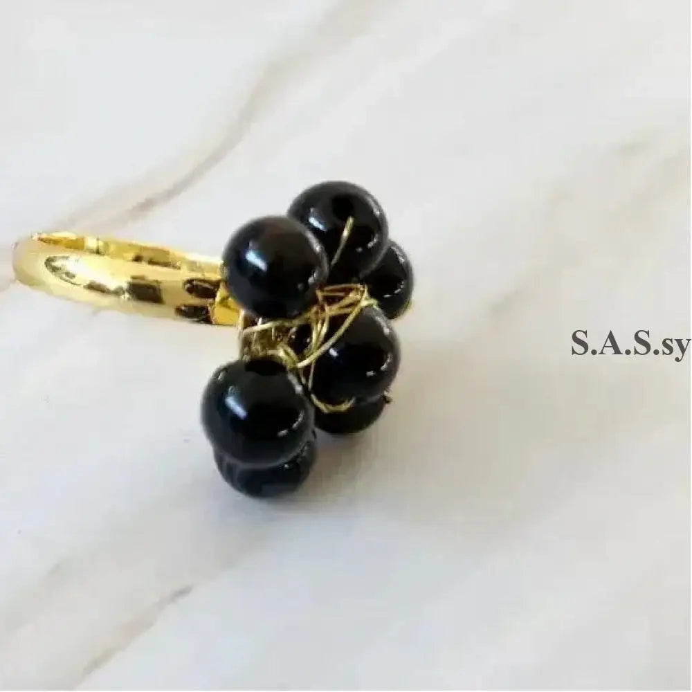 Black Onyx Wire wrapped Flower Ring - Sassy by Sharmin Aziz