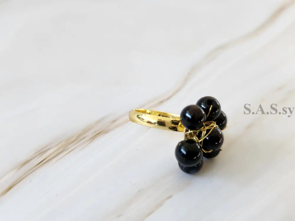 Black Onyx Flower Ring R02