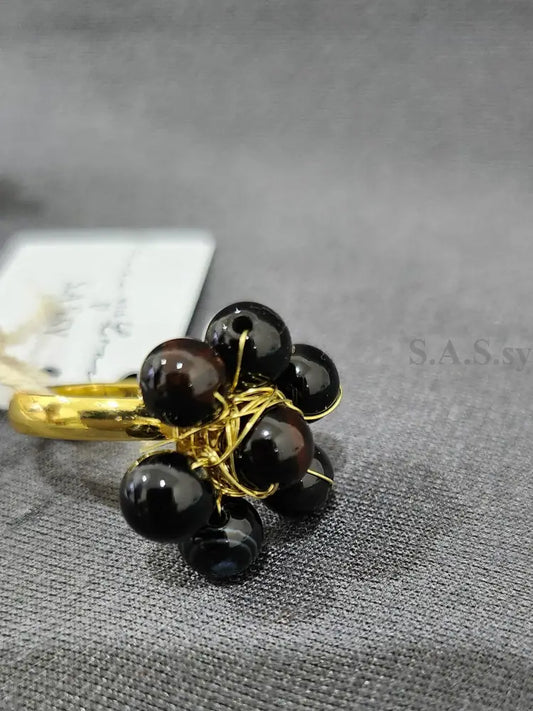Black Onyx Flower Ring R02