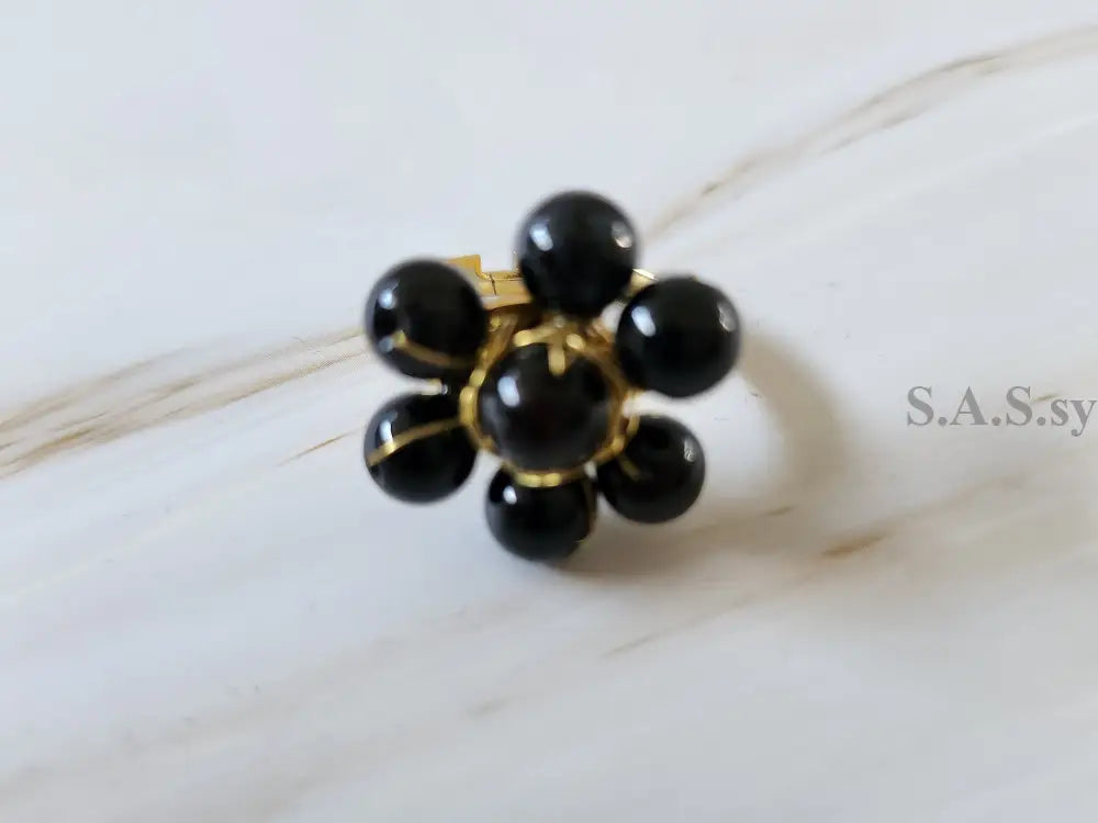 Black Onyx Flower Ring R02