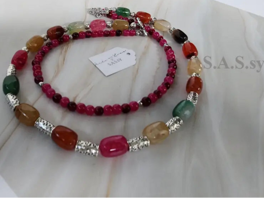 Double strand multi color Gemstone Necklace N16