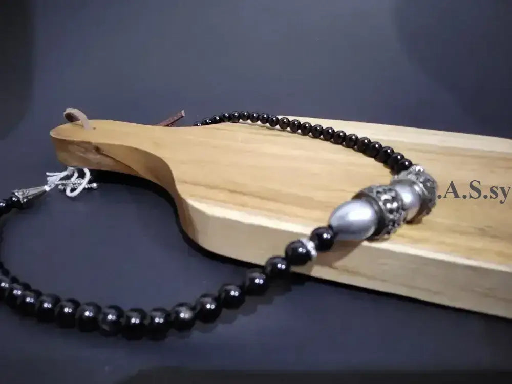 Black Onyx beaded necklace with silver accent - Sassy by Sharmin Aziz