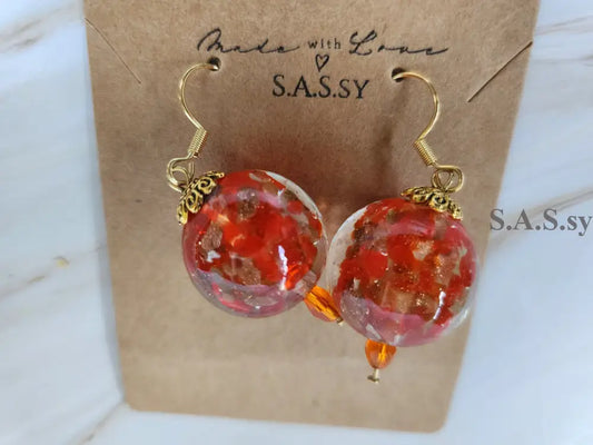 Red and Gold Dangle Earrings E12 Earrings