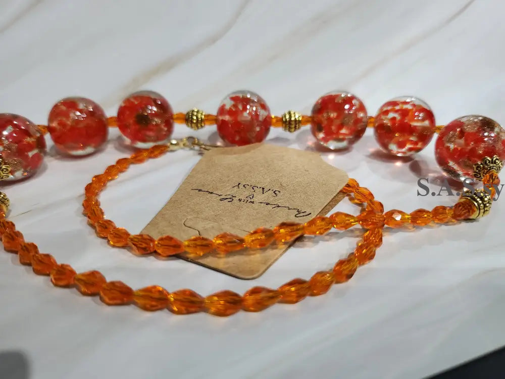 Red and Orange Statement Necklace N01