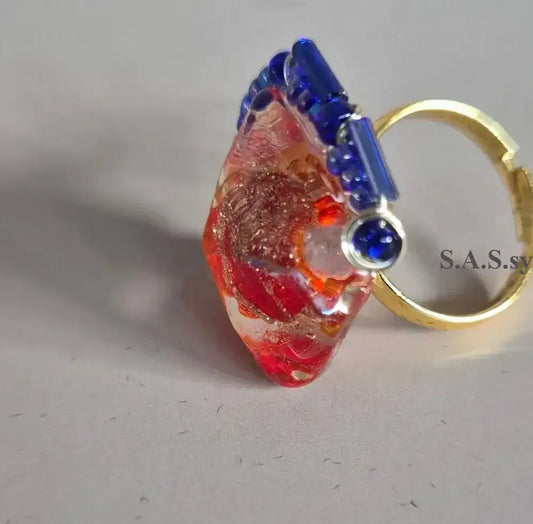 Red Square Wire-Wrapped Ring - Sassy by Sharmin Aziz