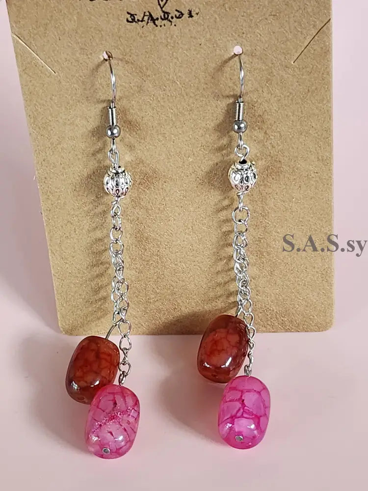 Warm Pink Agate Earrings Multicolor Earrings