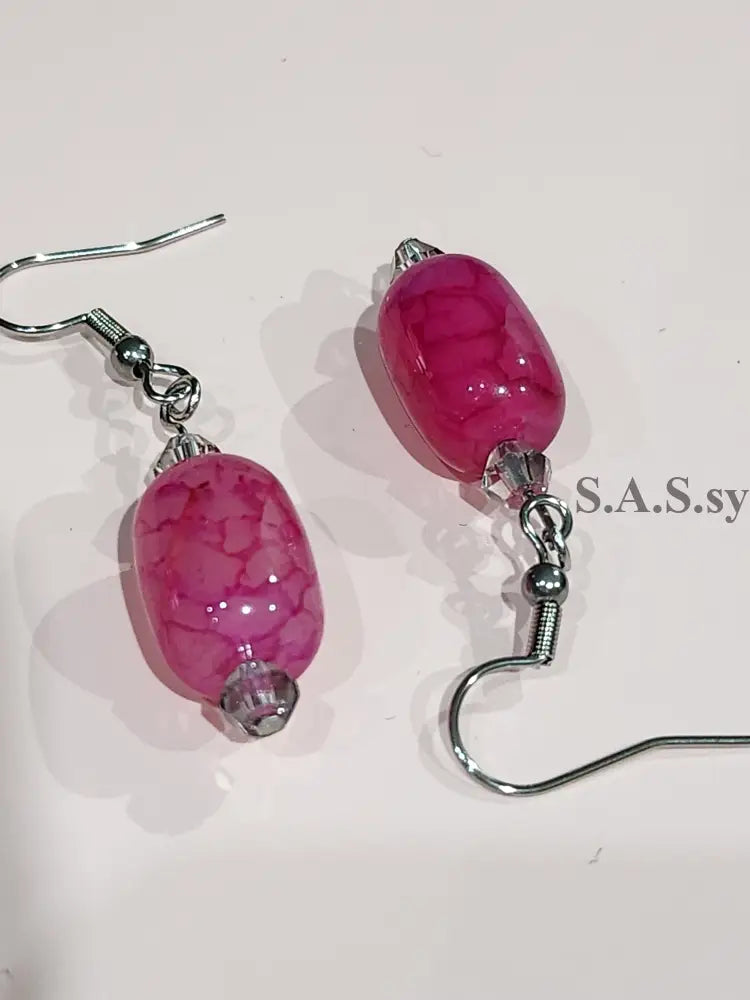 Warm Pink Agate Earrings Purple Earrings