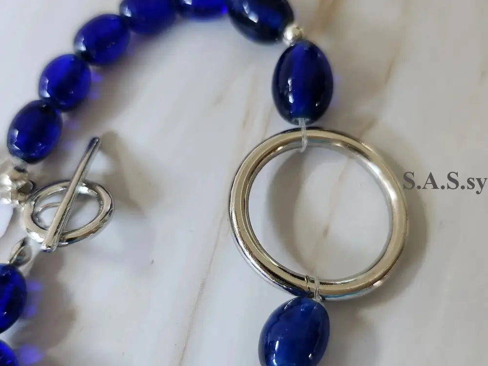 Blue Beaded Bracelet with silver accent - Sassy by Sharmin Aziz