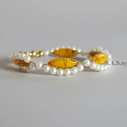 Yellow Shell & Pearl Gold Chain Bracelet - Sassy by Sharmin Aziz