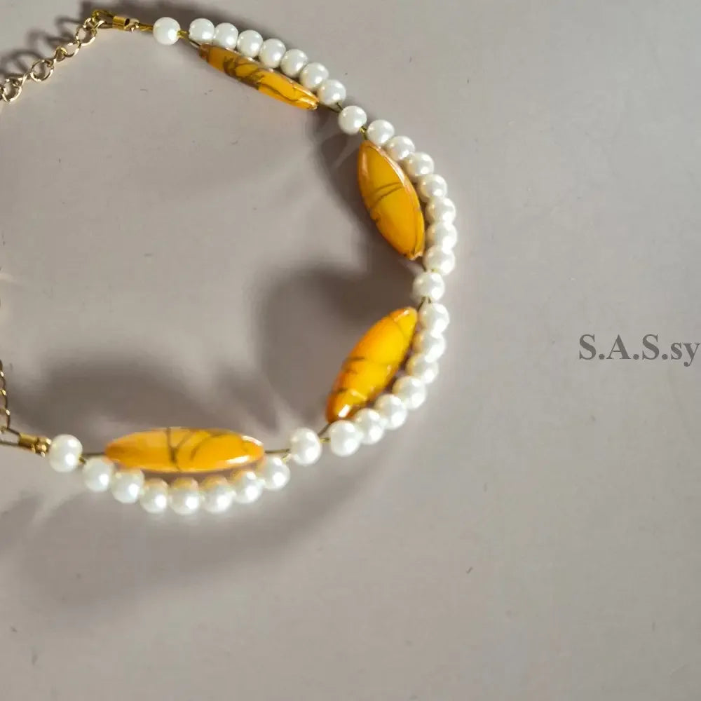  Yellow Shell & Pearl Gold Chain Bracelet - Sassy by Sharmin Aziz