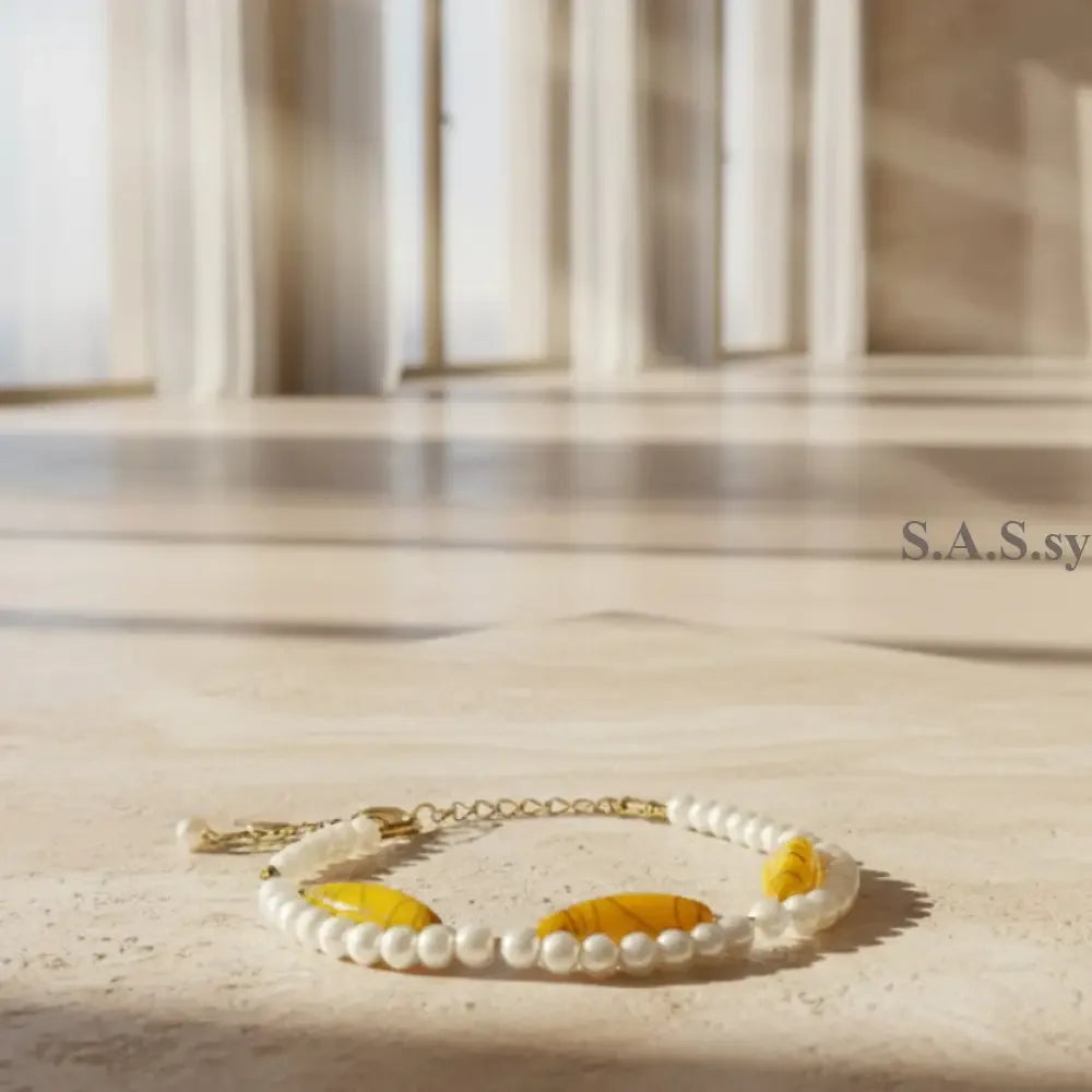 Yellow Shell & Pearl Gold Chain Bracelet - Sassy by Sharmin Aziz