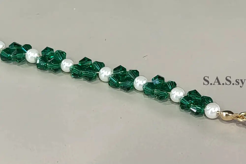 Green crystal and pearl bead bracelet-Sassy by Sharmin Aziz