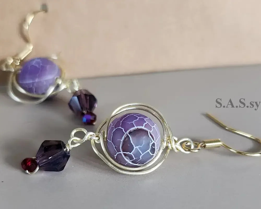 Purple Gemstone Wire Wrap Earrings - Sassy by Sharmin Aziz