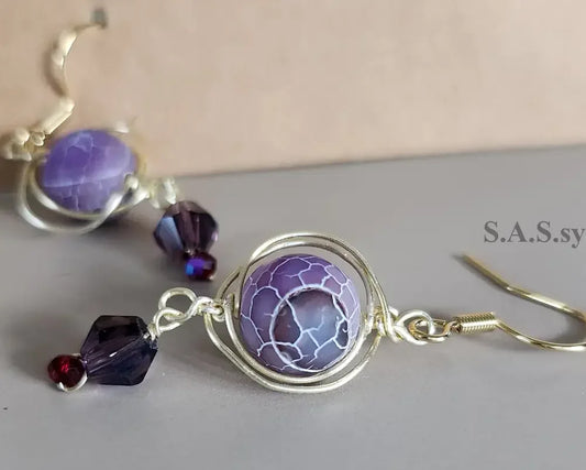 Purple Gemstone Wire Wrap Earrings - Sassy by Sharmin Aziz