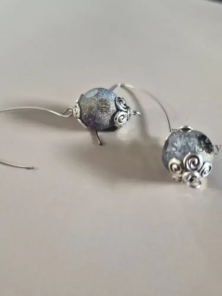 Black Dot Hoop Earrings - Handcrafted Glass Bead Statement Hoops - Sassy by Sharmin Aziz