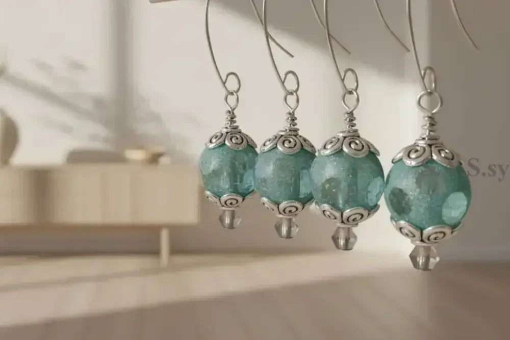 Sea Green Dot Hoop Earrings - Handcrafted Glass Bead Statement Hoops - Sassy by Sharmin Aziz