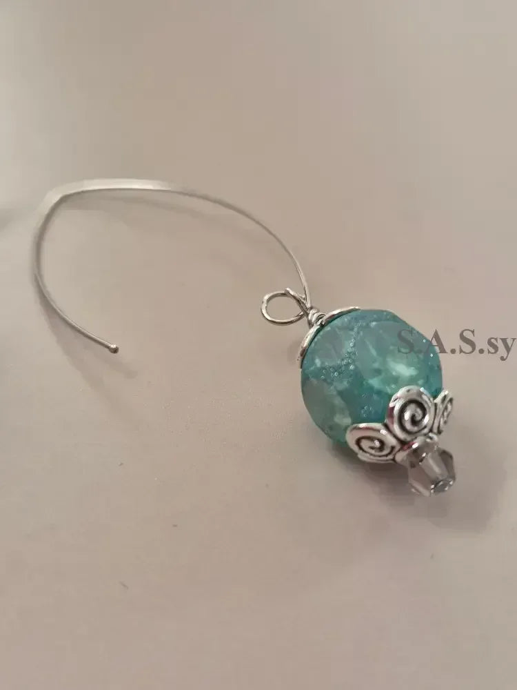 Sea Green Dot Hoop Earrings - Handcrafted Glass Bead Statement Hoops - Sassy by Sharmin Aziz