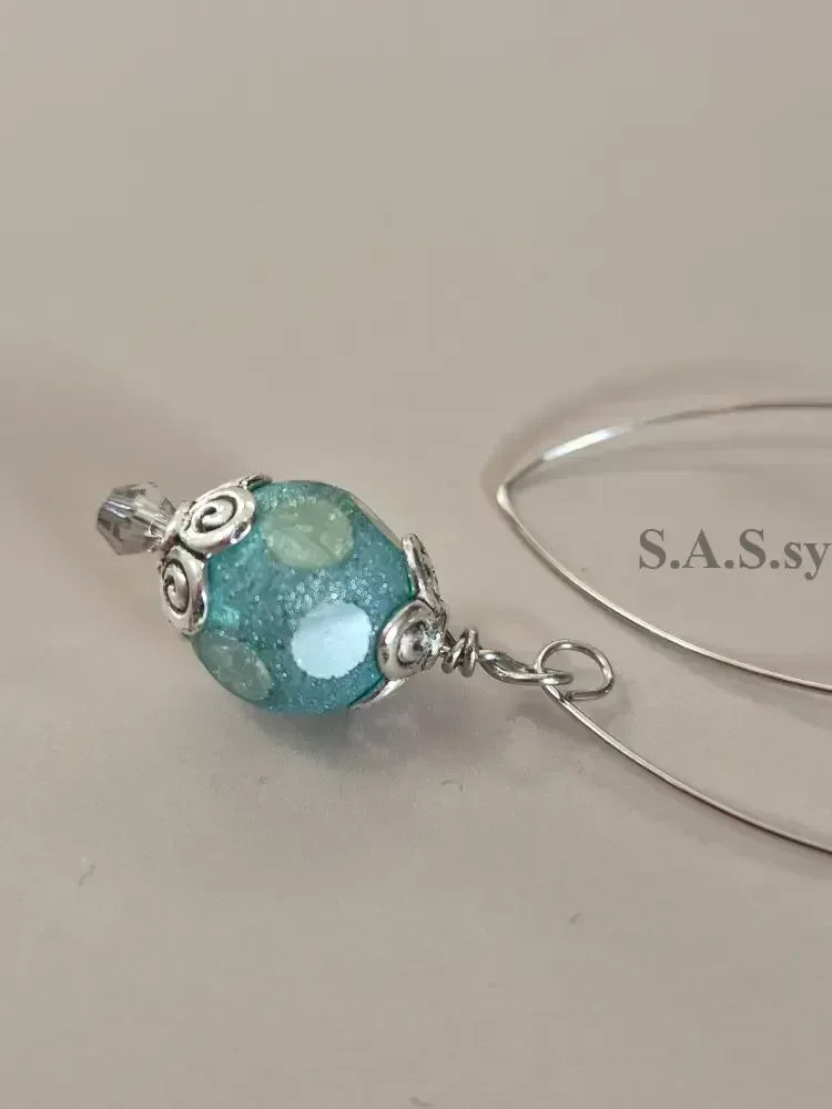 Sea Green Dot Hoop Earrings - Handcrafted Glass Bead Statement Hoops - Sassy by Sharmin Aziz