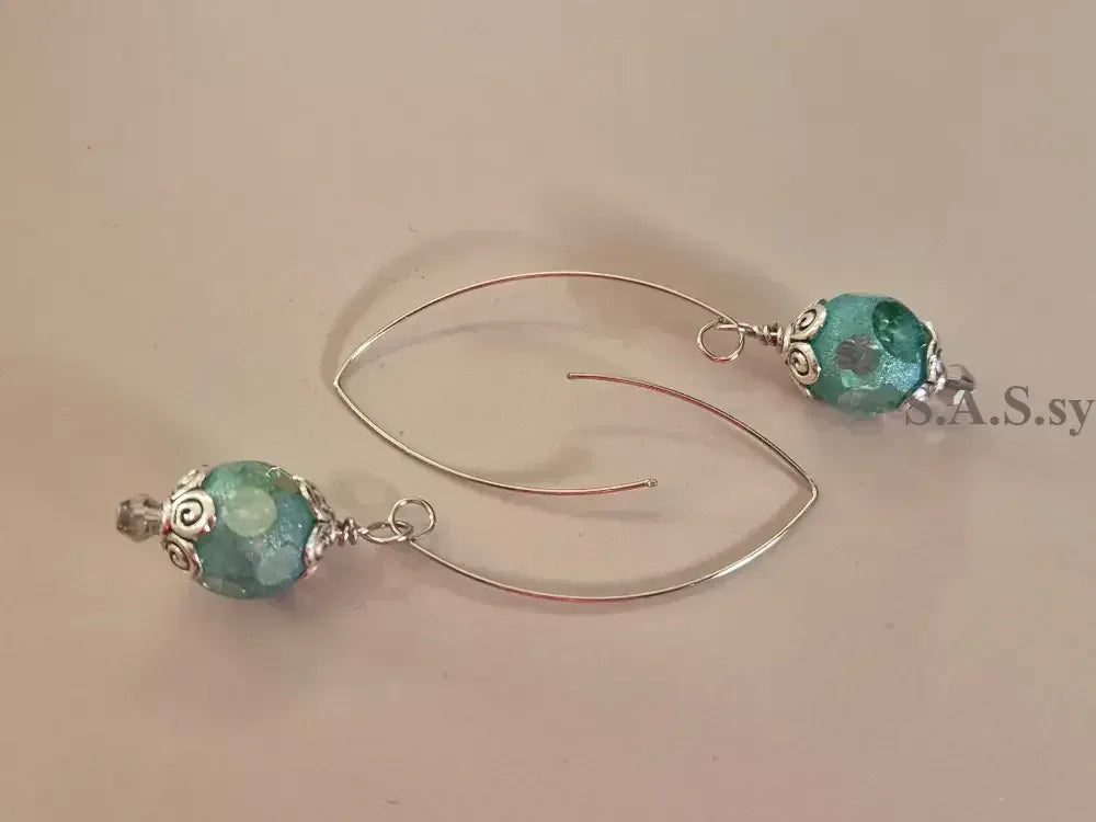 Sea Green Dot Hoop Earrings - Handcrafted Glass Bead Statement Hoops - Sassy by Sharmin Aziz