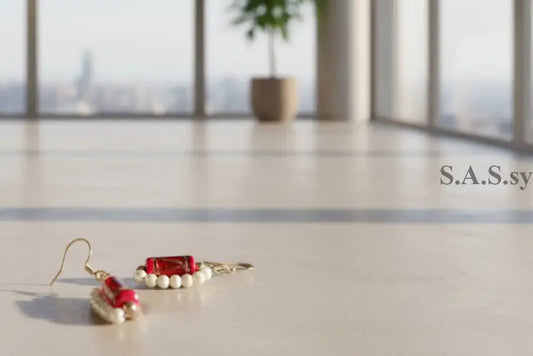 Red Glass Pearl Dangle Earrings - Sassy by Sharmin Aziz