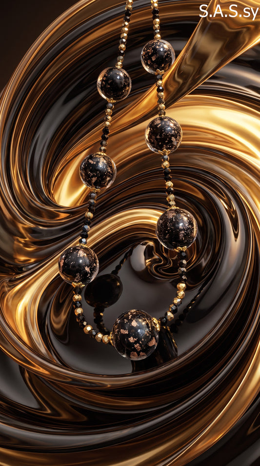 Black & Gold Beaded Statement Necklace | Handcrafted Lampwork Jewellery
