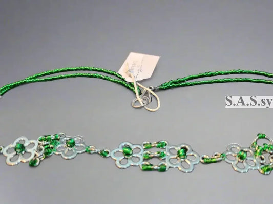 Green Seed Bead on Floral Accent Choker Necklace - Sassy by Sharmin Aziz