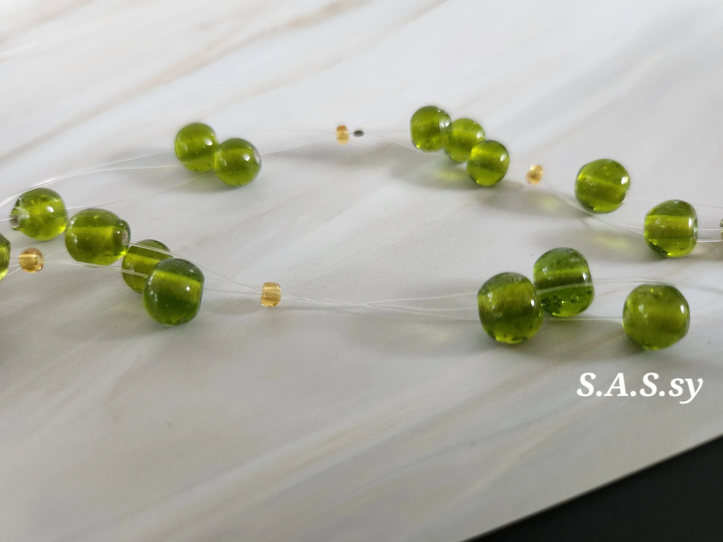 Olive Green  Glass Bead Floating Necklace - Sassy by Sharmin Aziz
