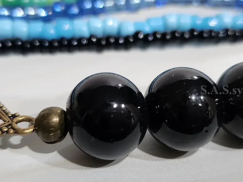 Black Onyx and Blue and Green Multi Strand Necklace - Sassy by Sharmin Aziz