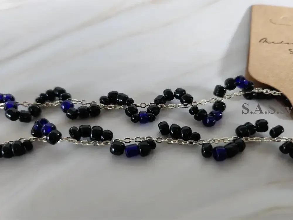 Black Seed Bead Threaded on Silver Chain - Sassy by Sharmin Aziz