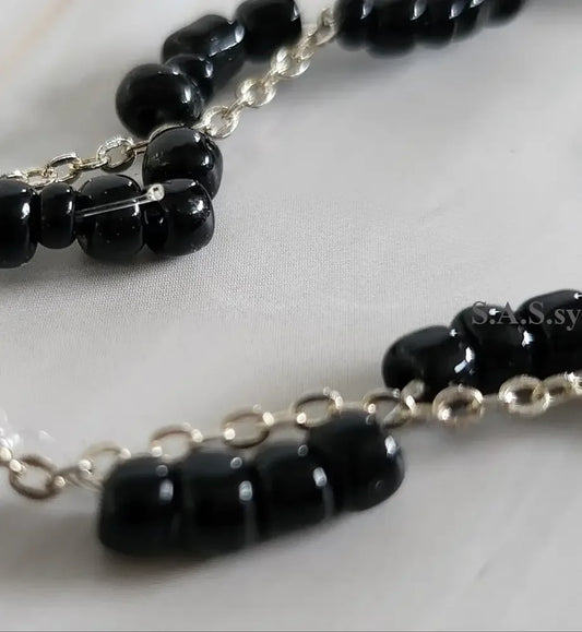 Black Seed Bead Threaded on Silver Chain - Sassy by Sharmin Aziz