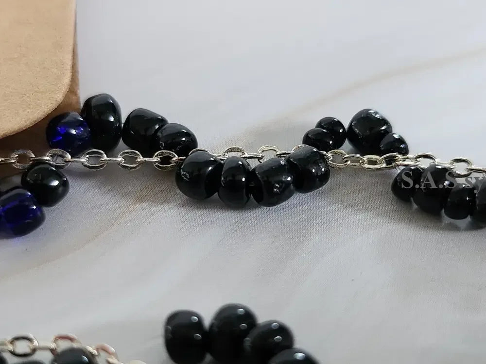 Black Seed Bead Threaded on Silver Chain - Sassy by Sharmin Aziz