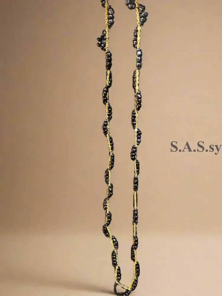 Black Seed Bead Threaded on Golden Chain - Sassy by Sharmin Aziz