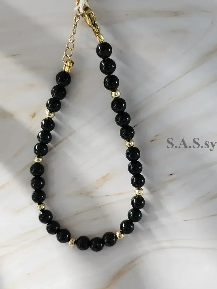 Black onyx and gold bead necklace- Sassy by Sharmin Aziz 1