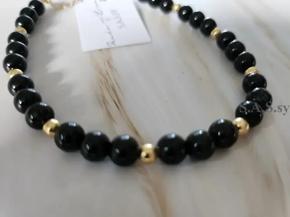 Black Onyx and gold bead necklace - Sassy by Sharmin Aziz