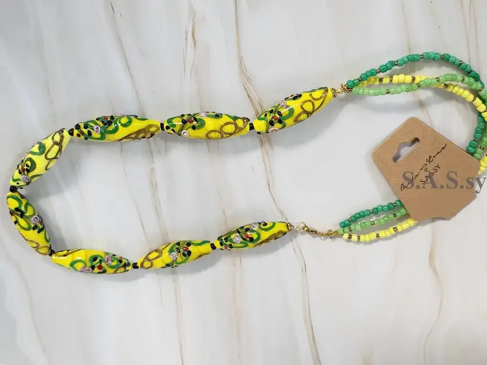 Yellow handmade glass bead necklace- Sassy by Sharmin Aziz
