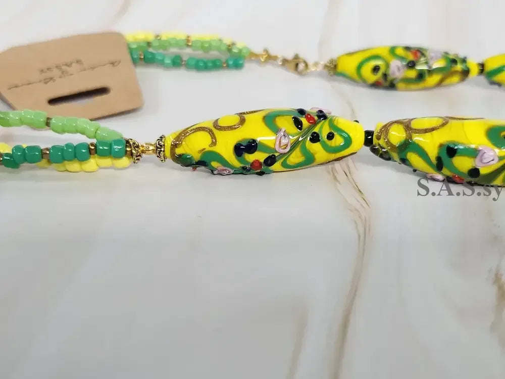 Yellow handmade glass bead necklace- Sassy by Sharmin Aziz