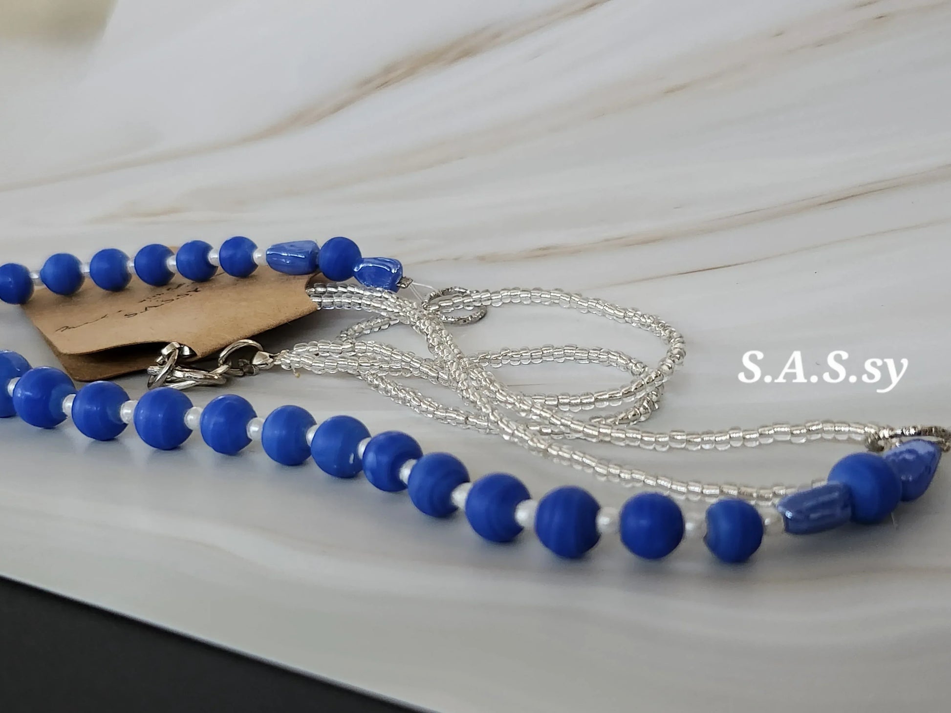 Sky Blue Opaque Beaded Necklace - Sassy by Sharmin Aziz