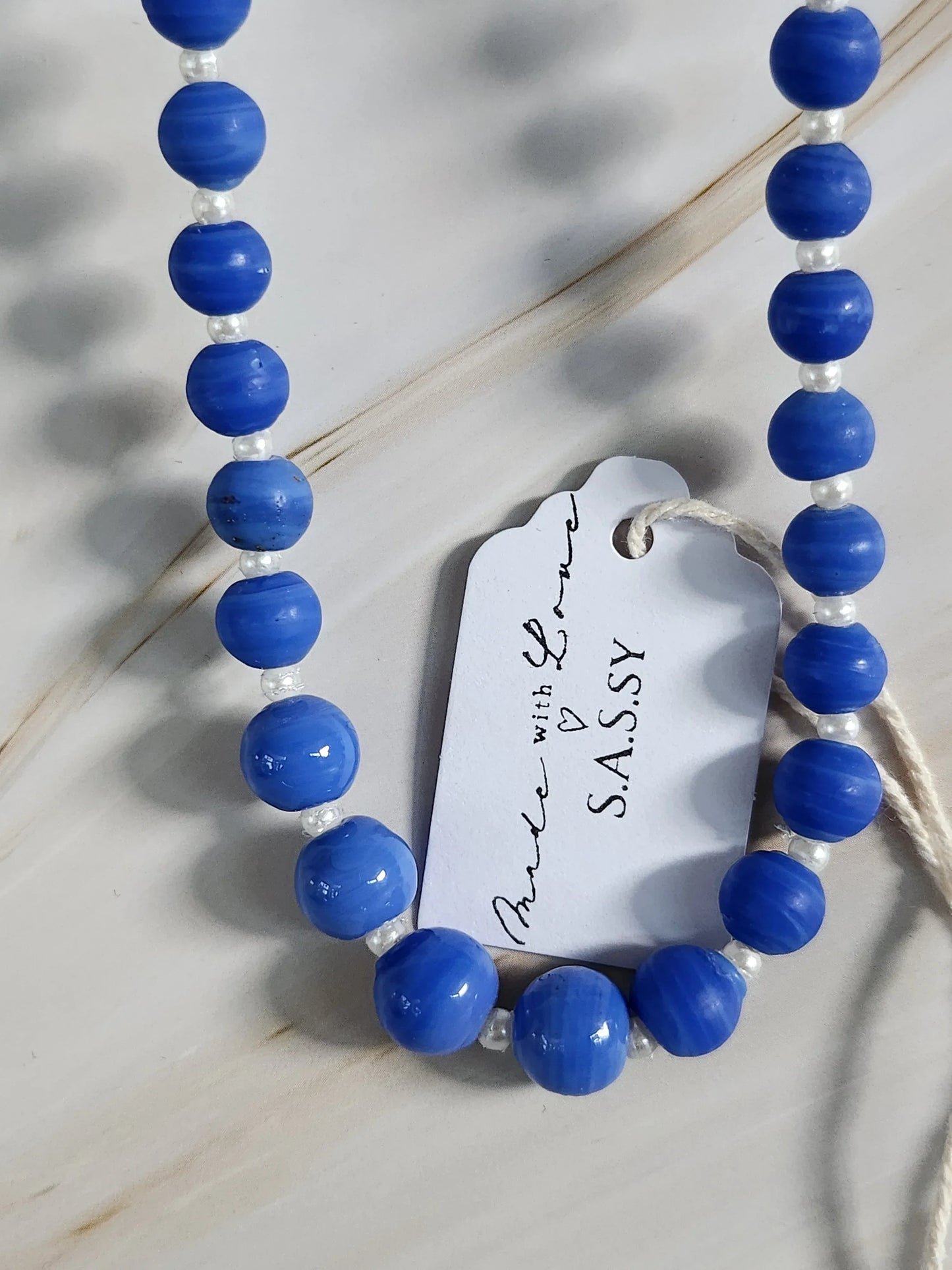 Sky Blue Opaque Beaded Necklace - Sassy by Sharmin Aziz