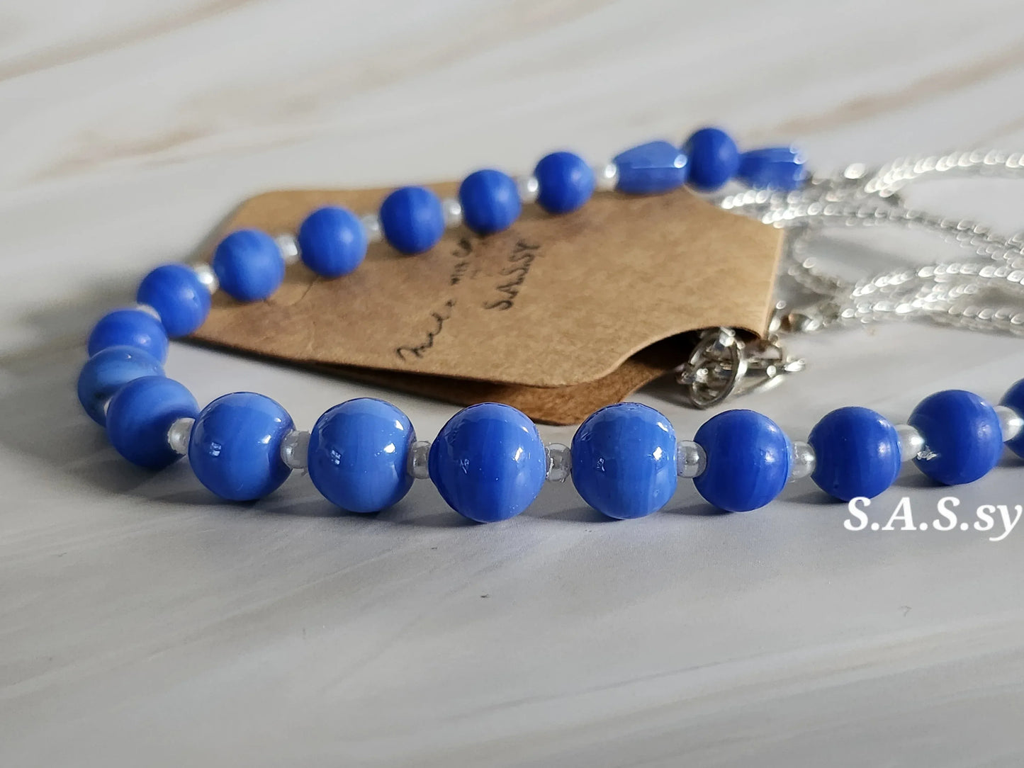 Sky Blue Opaque Beaded Necklace - Sassy by Sharmin Aziz